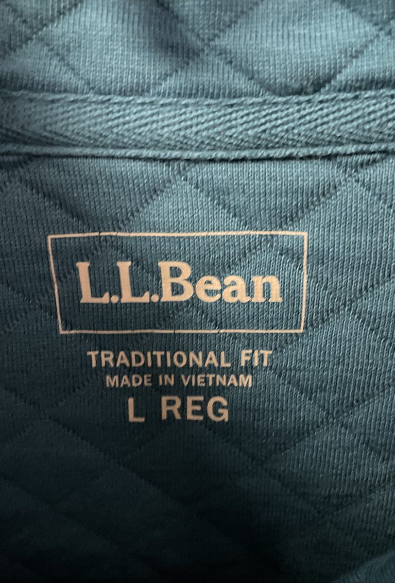 L.L.Bean Men's Teal Blue Quilted Quarter-Snap Pullover Sweatshirt Sz L
