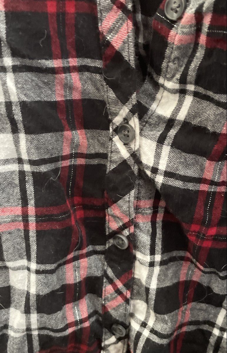 Croft & Barrow Women's Red Black Plaid Metallic Lurex Button Up Shirt Sz XL