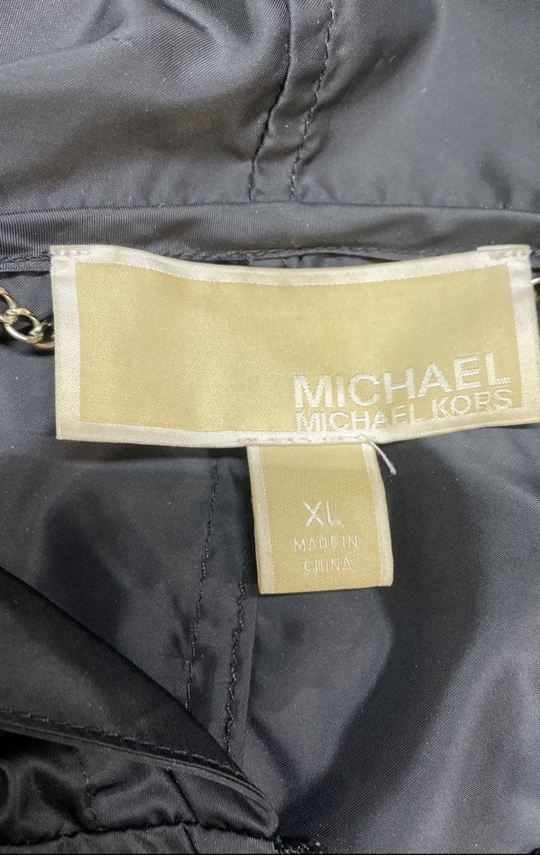 Michael Kors Women's Black Hooded Trench Coat Rain Jacket Zip Drawstring Sz XL
