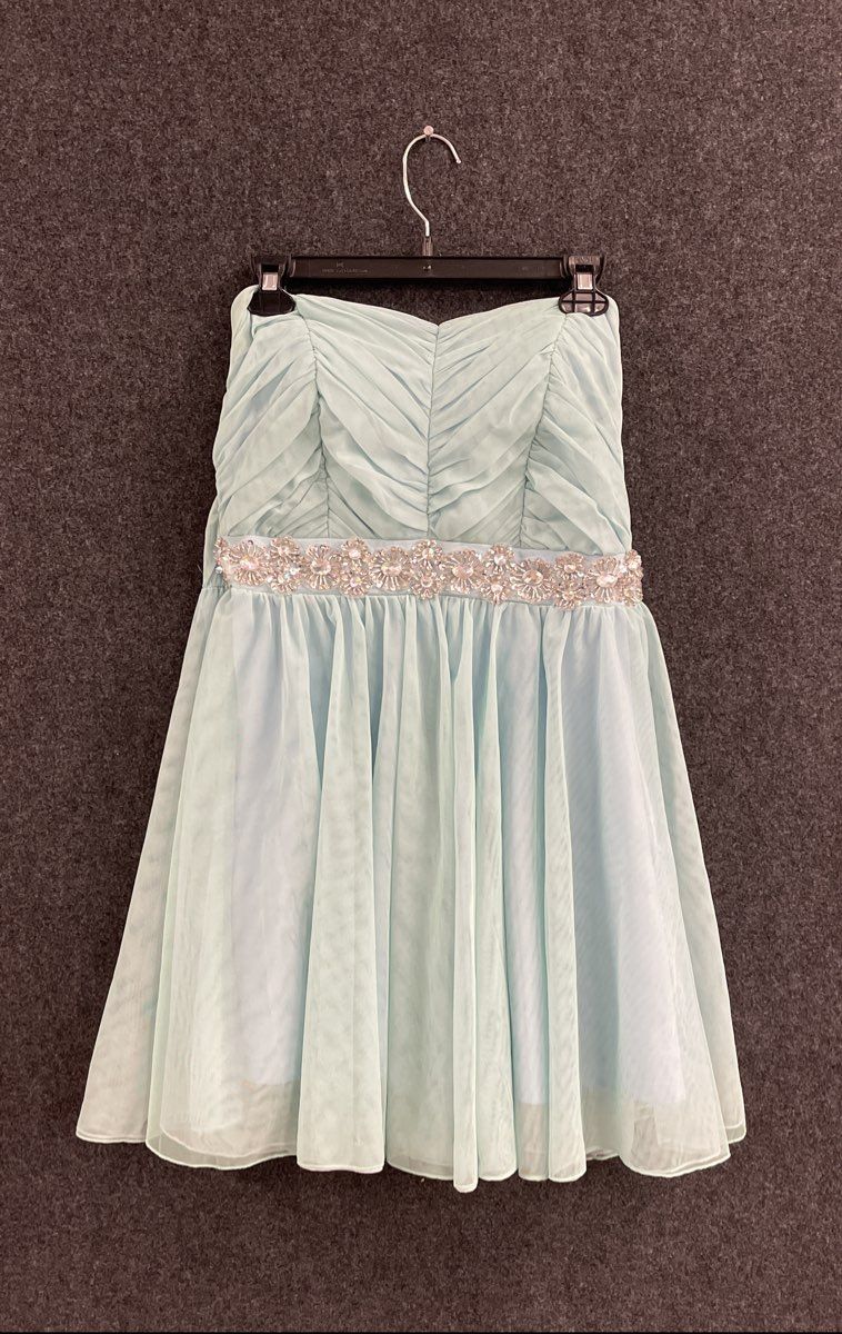 Disney Cinderella Women's Ice Blue Strapless Ruched Jeweled Prom Dress Sz 11