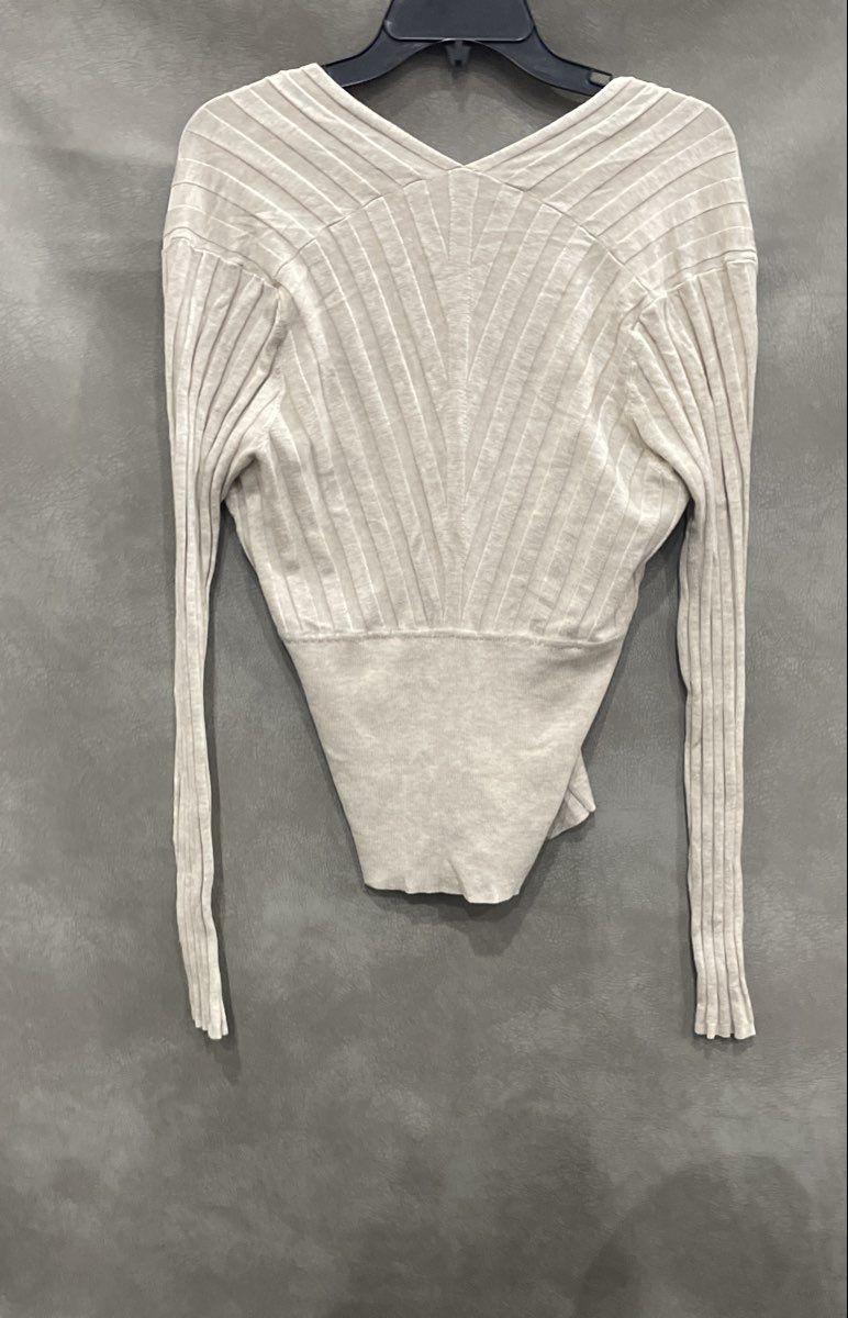 INC International Concepts Women's Off White Surplice Ribbed Knit Top Sz L NWT