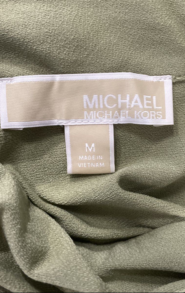 Michael Kors Women's Green Gold Bar Keyhole Neck 3/4 Sleeve Top Sz M