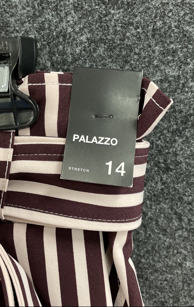 New York & Company Women's Burgundy White Striped Palazzo Pants Sz 14 NWT