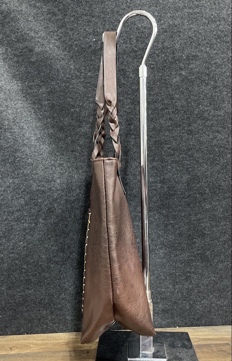 Weimeibaige Brown Leather Large Shopper Tote Bag Braided Handles Front Pocket