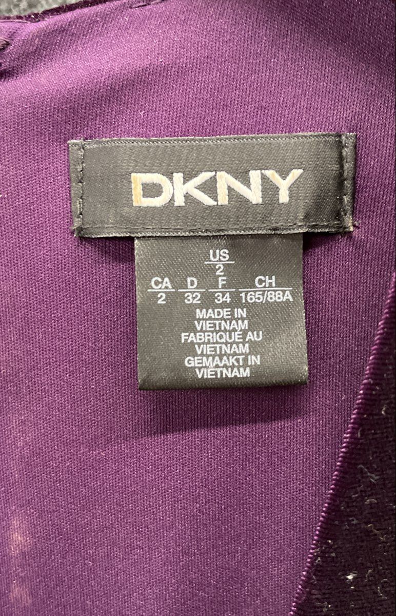 DKNY Women's Purple Velvet Long Sleeve Ruched Sheath Dress Size 2