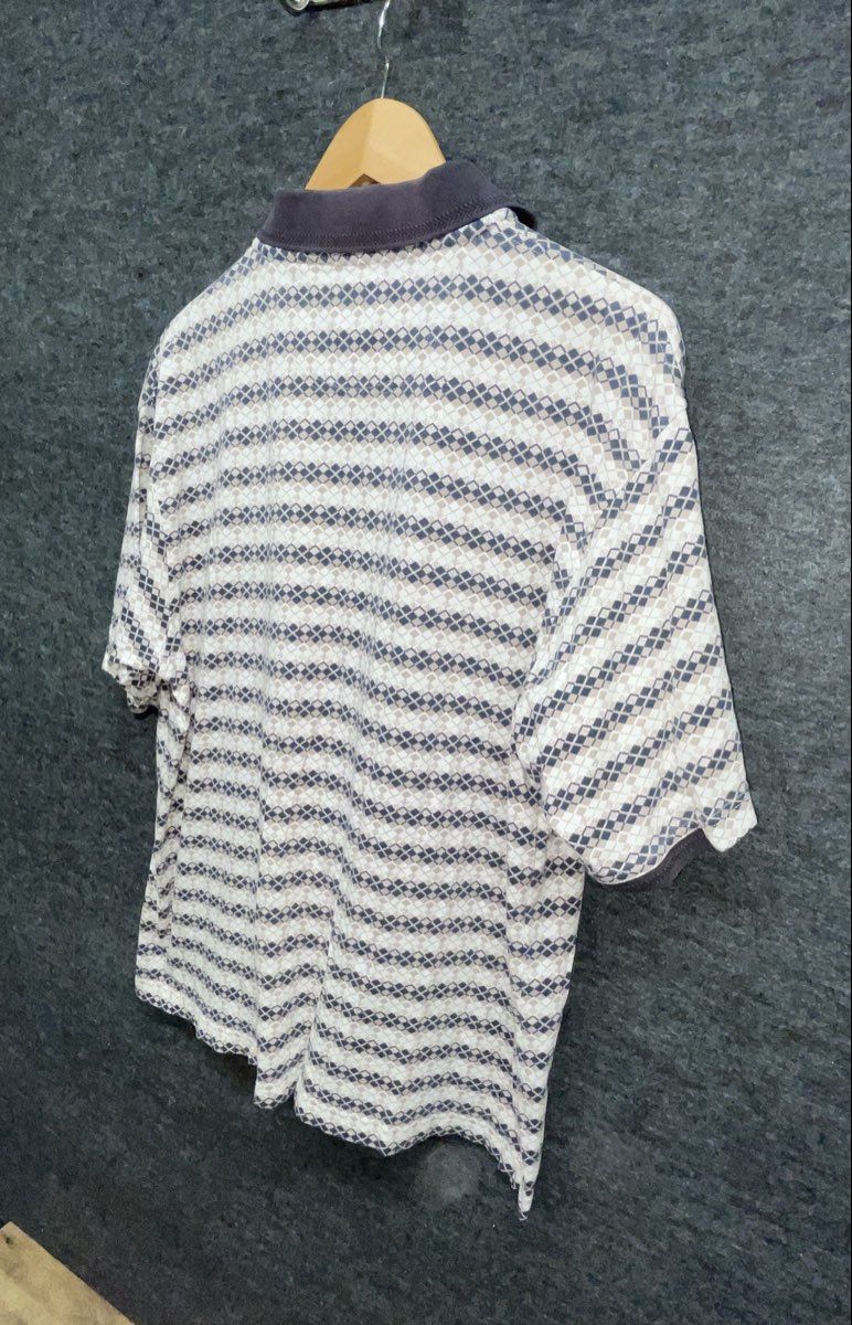 Haggar Men's Cool 18 Polo Shirt Blue Gray Diamond Stripe 100% Cotton Size L