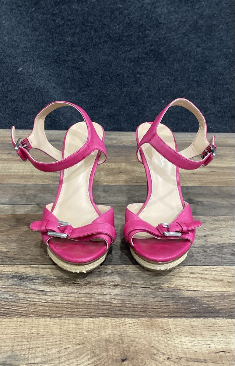 Via Spiga Hot Pink Leather Espadrille Platform Ankle Strap Sandals Size 7M