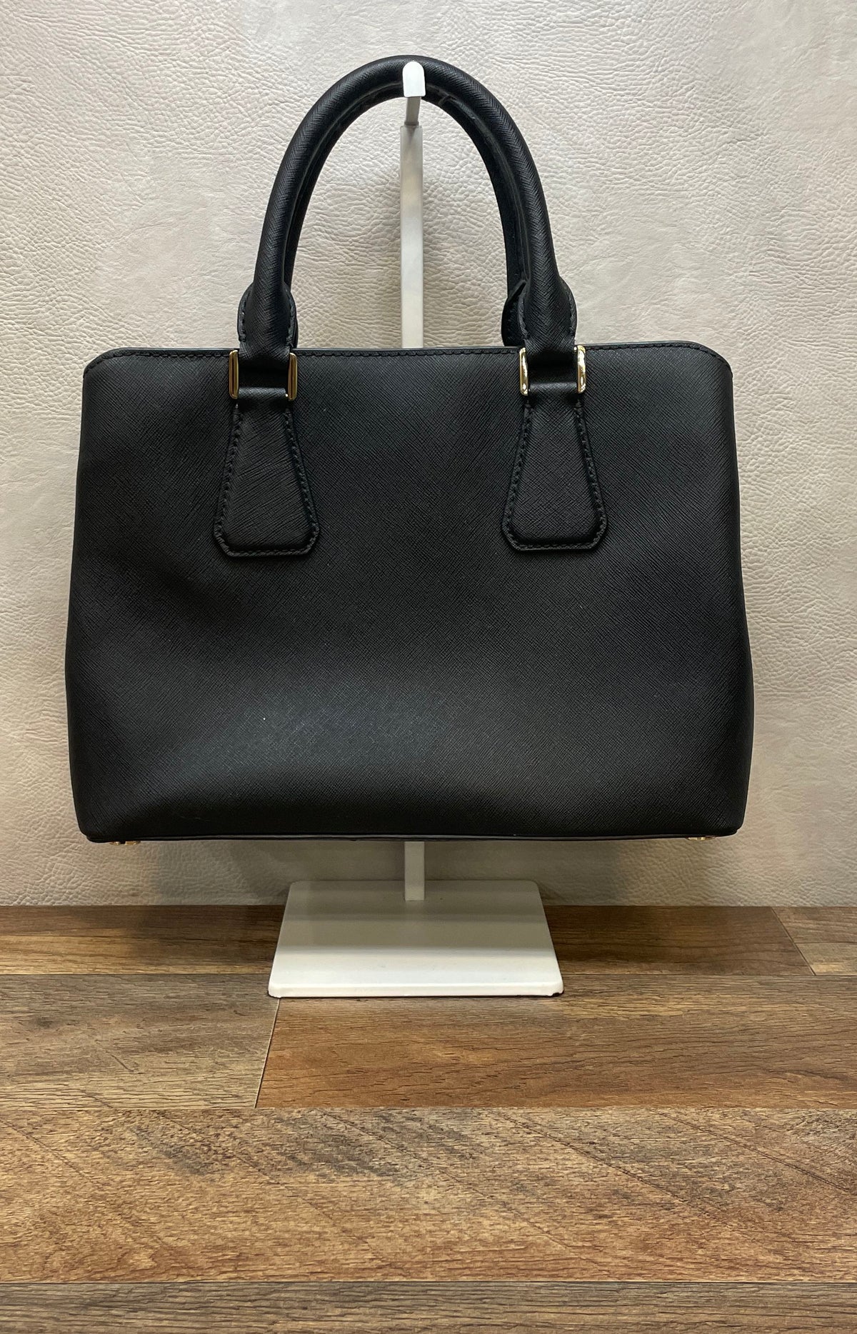 Michael Kors Black Saffiano Leather Structured Satchel Bag Gold Hardware