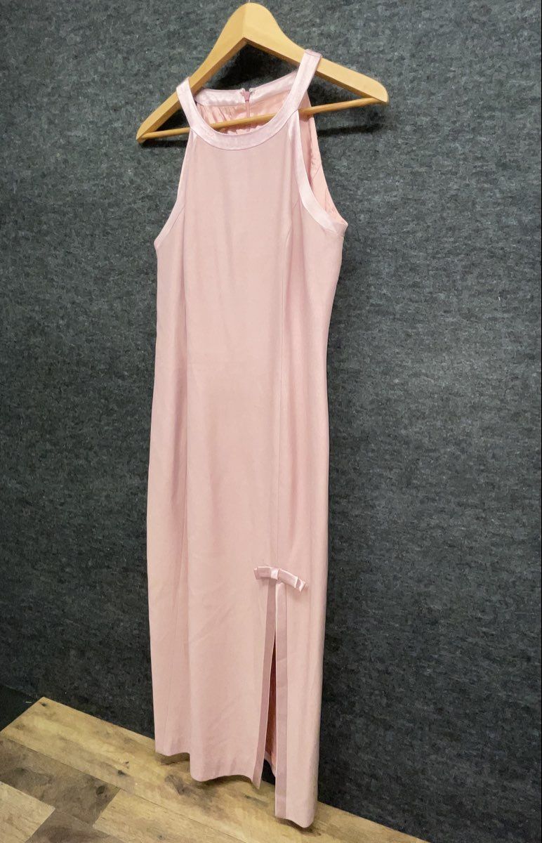 Datiani Women's Pink Halter Neck Maxi Dress Bow Detail Side Slit Gown