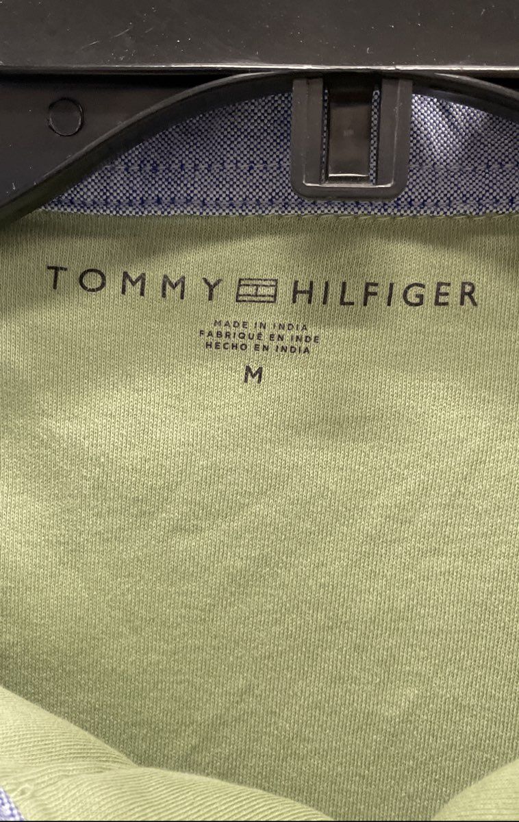 Tommy Hilfiger Men's Polo Shirt Green Tipped Collar Short Sleeve Sz M