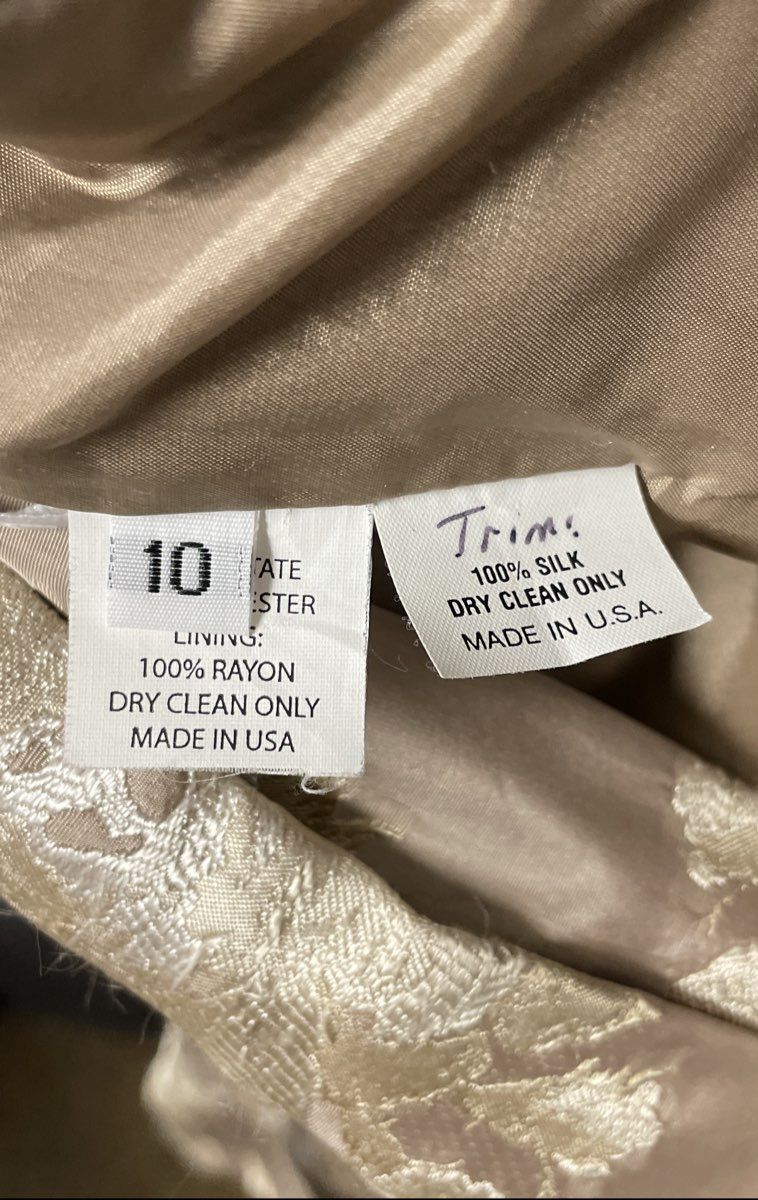 Vintage Y2K Siri Women's Beige Champagne Floral Brocade Dress Silk Trim Sz 10