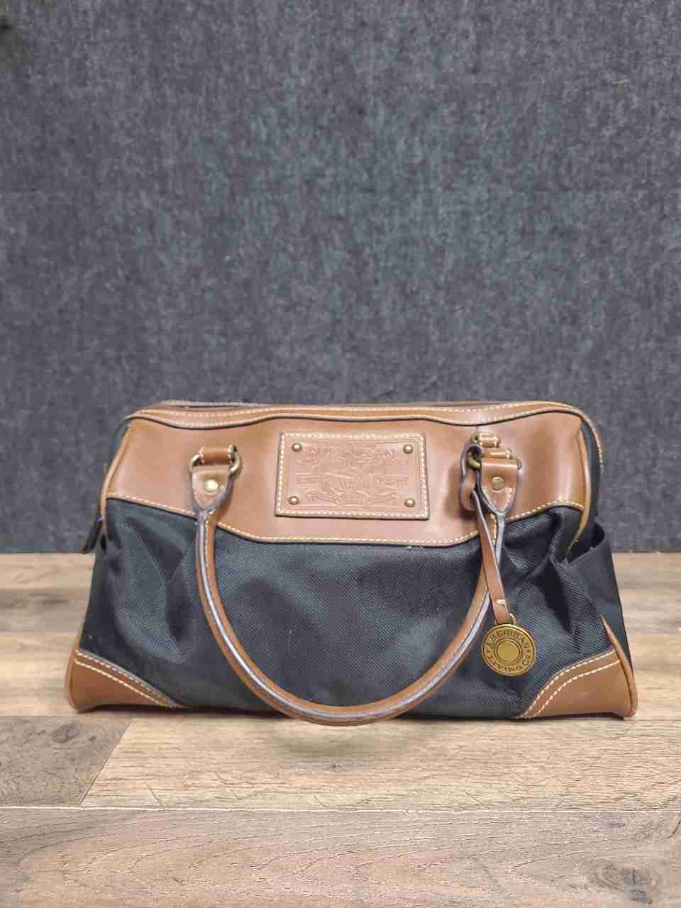 American Living Black Canvas Brown Leather Trim Small Duffle Satchel Bag