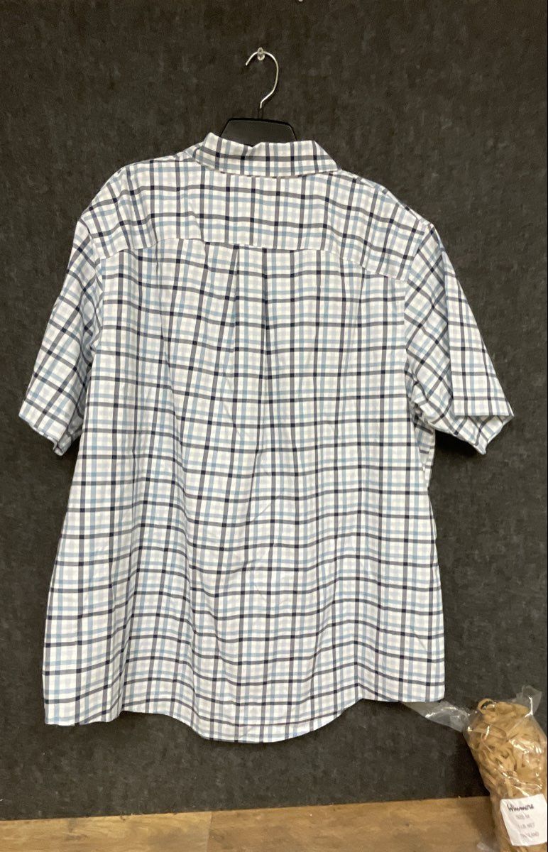 Lands' End Men's Blue White Plaid No Iron Twill Button Down Shirt Sz 2XL Tall