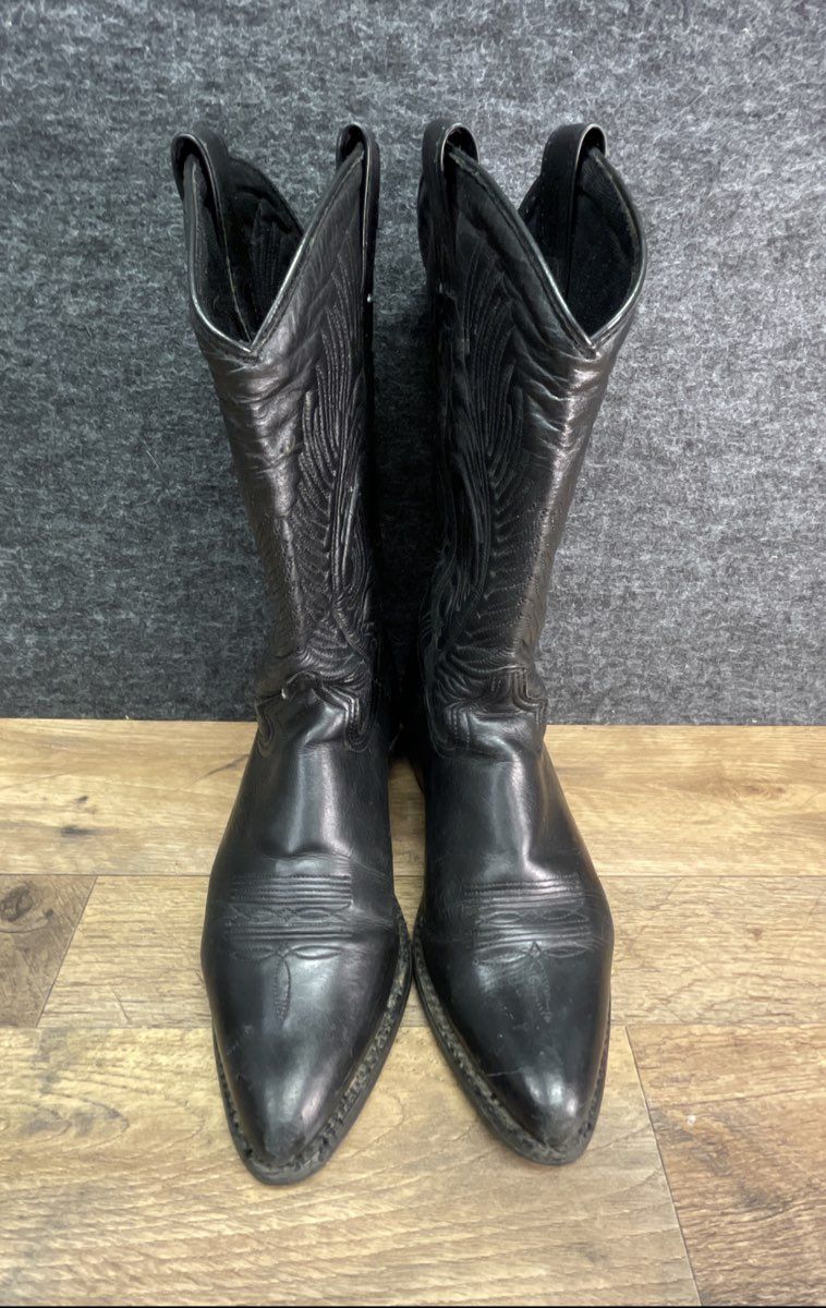 Vintage USA Made Black Faux Leather Western Cowboy Boots Men's Size 7.5 D