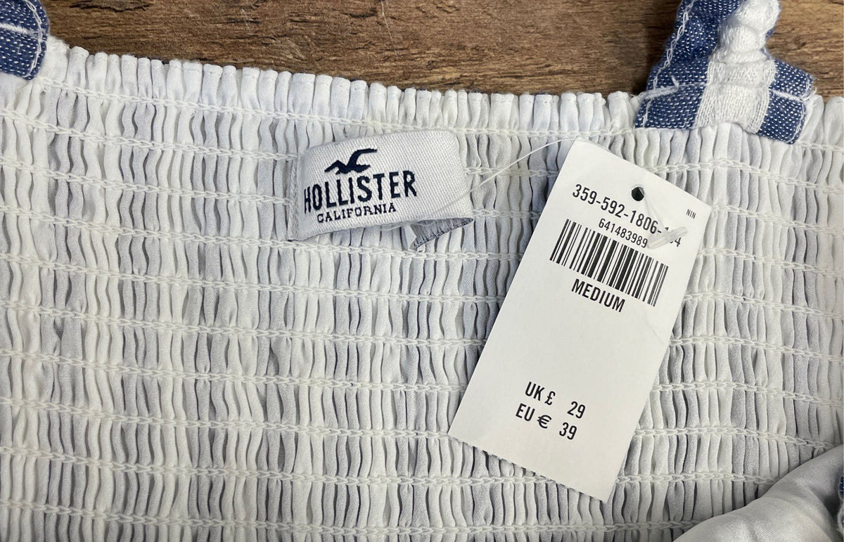 Hollister Women's Blue White Striped Cotton Linen Romper Sz M NWT