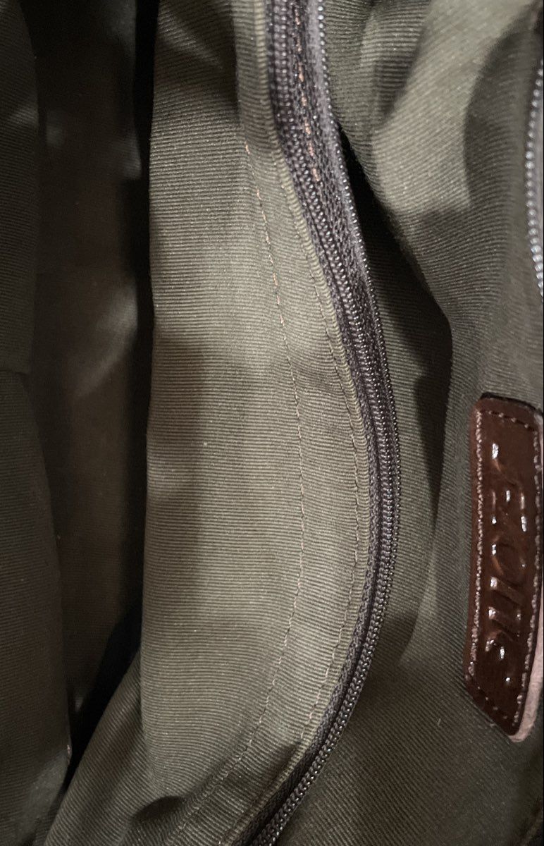 FZone Brown Leather Large Tote Shoulder Bag Silver Hardware Pocket