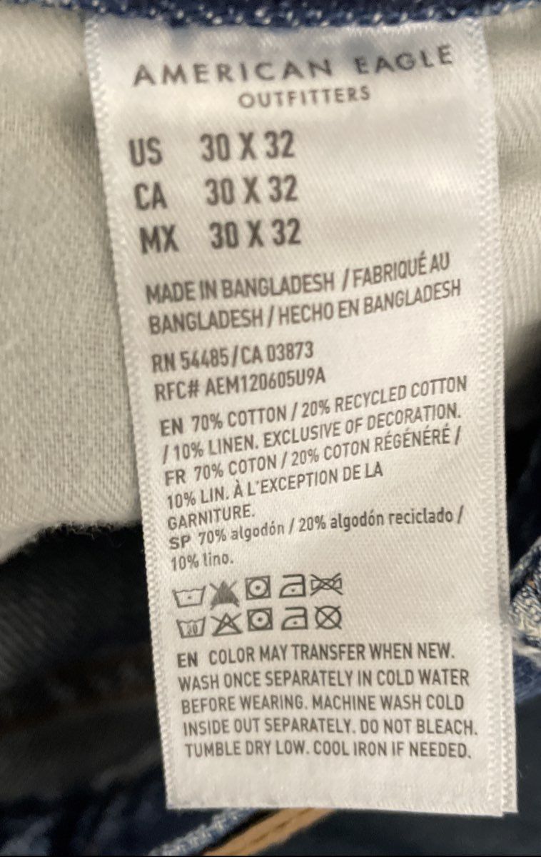 American Eagle Men's Light Wash Cotton Linen Blend Jeans Sz 30x32