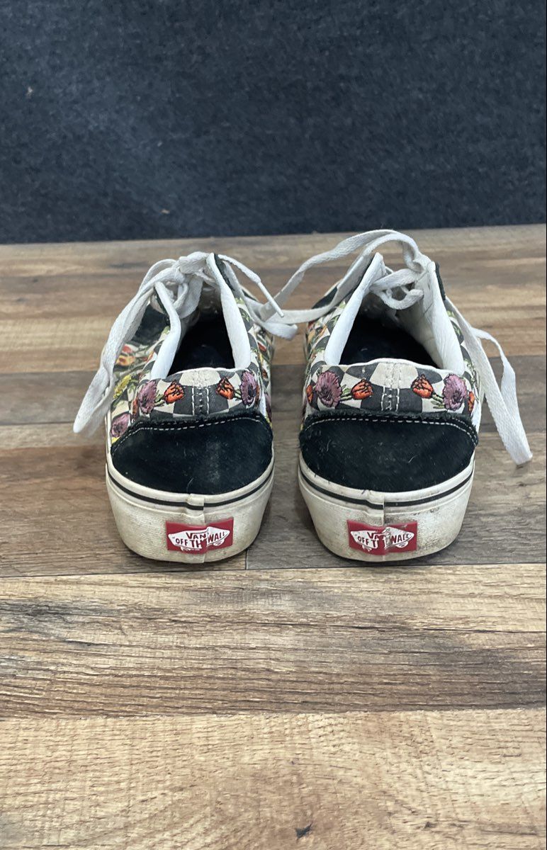 Vans Old Skool Floral Checkerboard Black Low Top Sneakers Men's 7.5 Women's 9