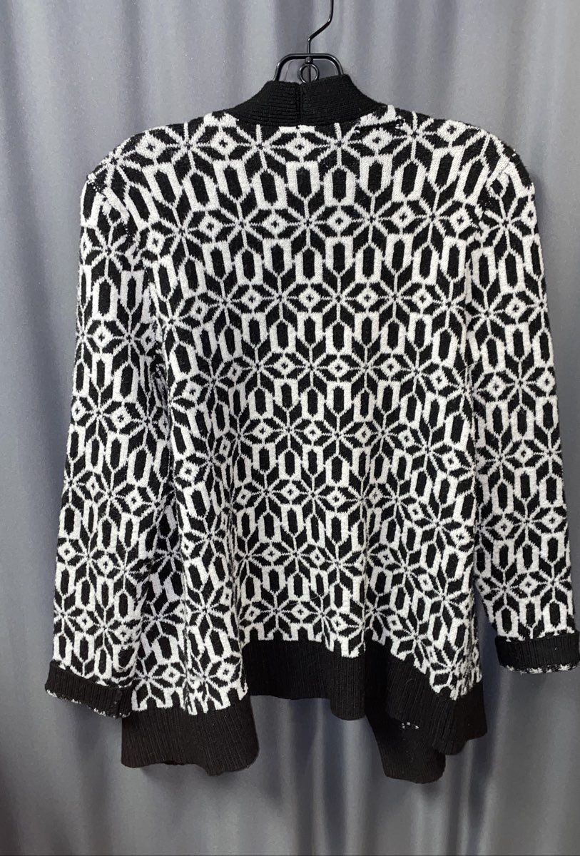 Croft & Barrow Women's Black White Geometric Fair Isle Open Front Cardigan Sz S