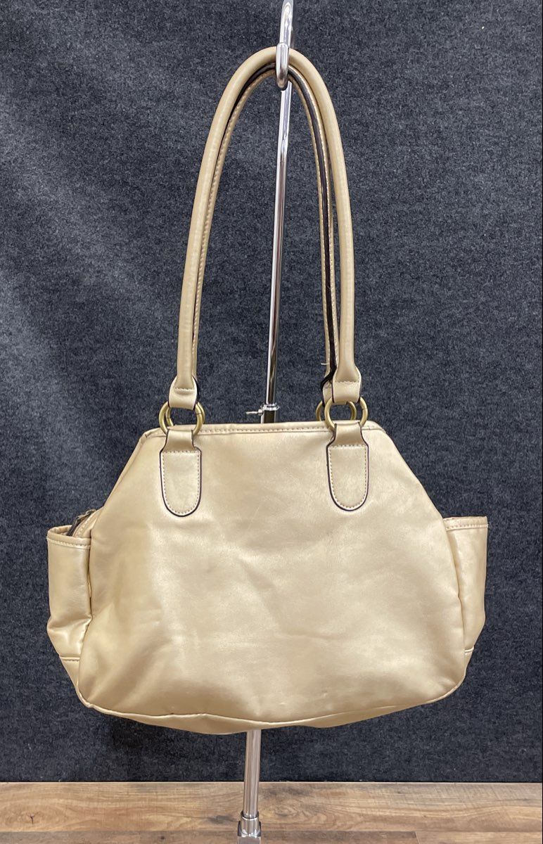 Champagne Gold Faux Leather Triple Compartment Satchel Shoulder Bag Handbag