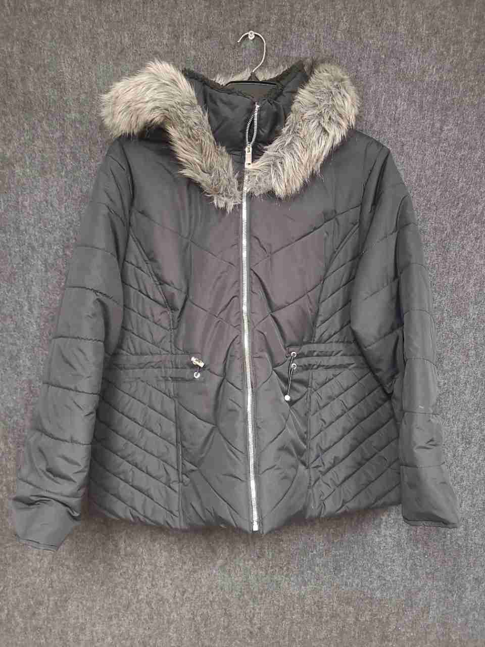 Maralyn & Me Women's Black Quilted Puffer Coat Faux Fur Trim Hood Sz 1X