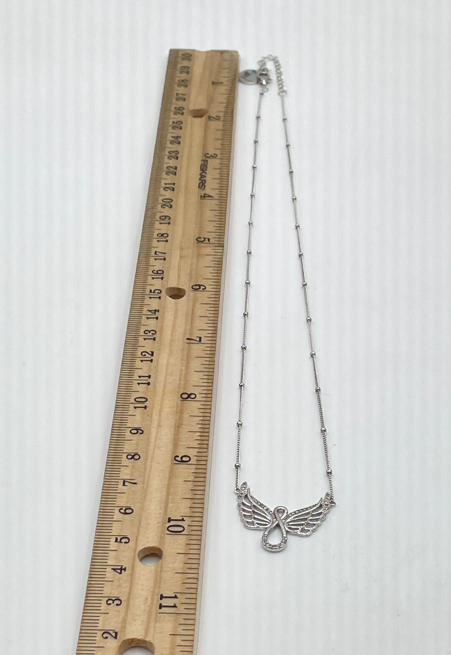 925 Sterling Silver Moissanite Angel Wings Infinity Necklace 4.6g