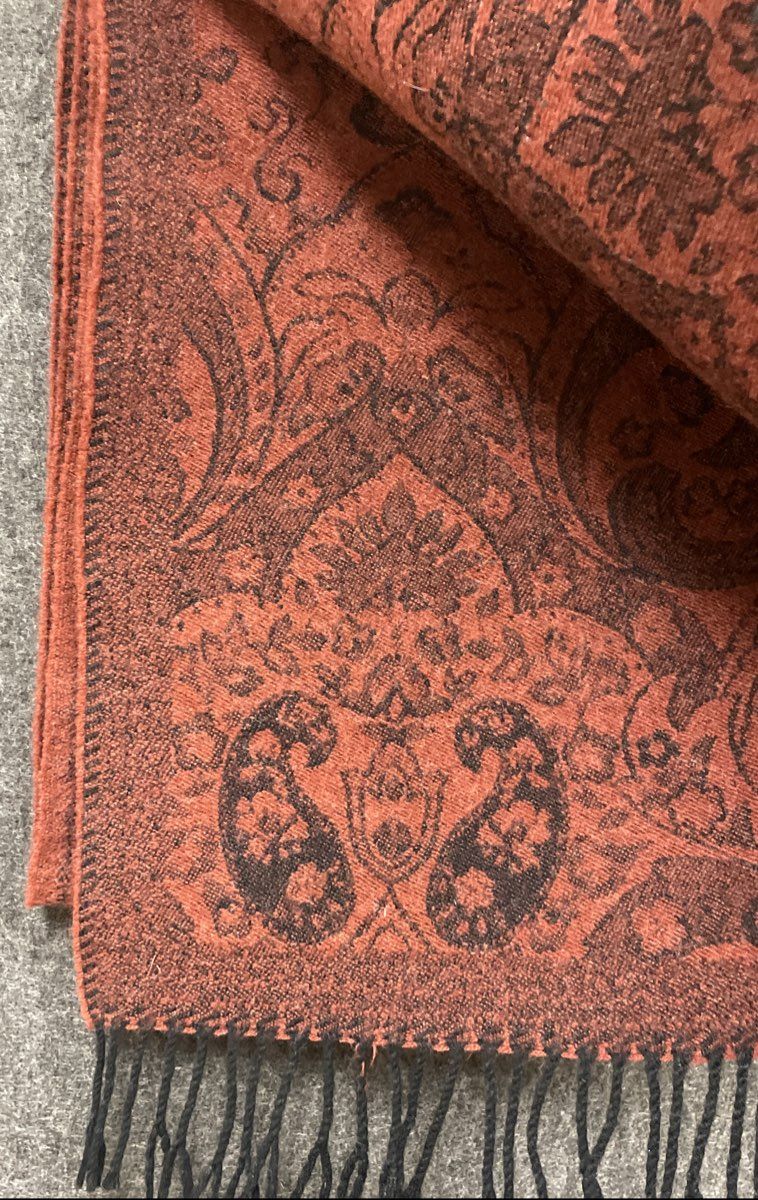 Unbranded Rust Orange Black Paisley Damask Woven Scarf Shawl Wrap Tassel Fringe