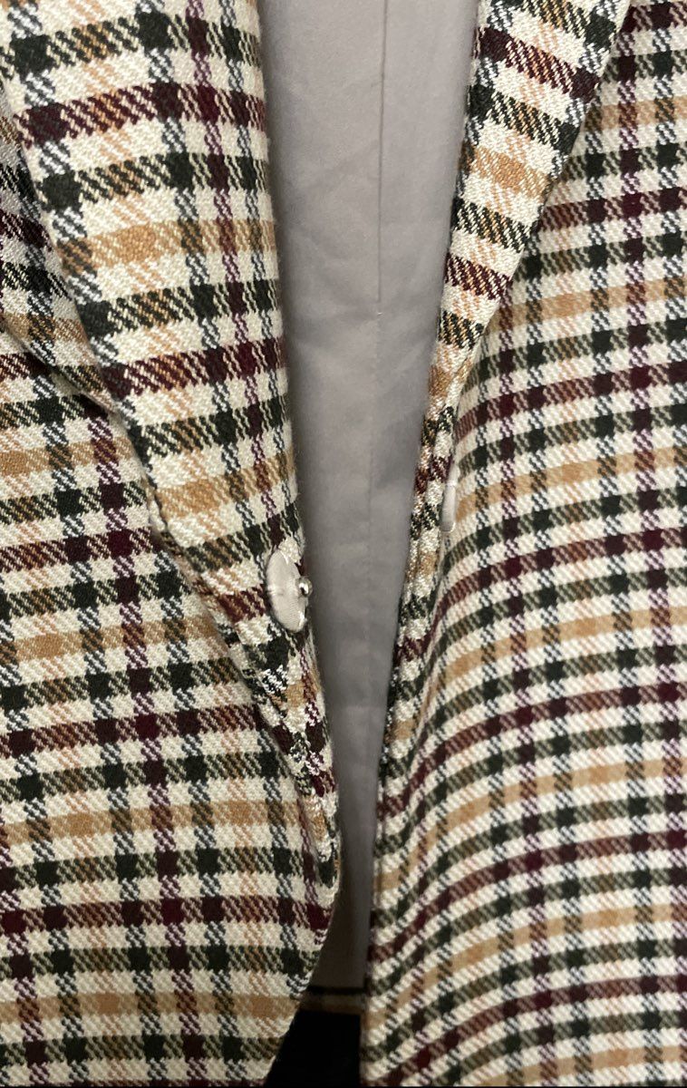 Tahari Arthur S. Levine Women's Tan Burgundy Green Plaid Blazer Sz 12