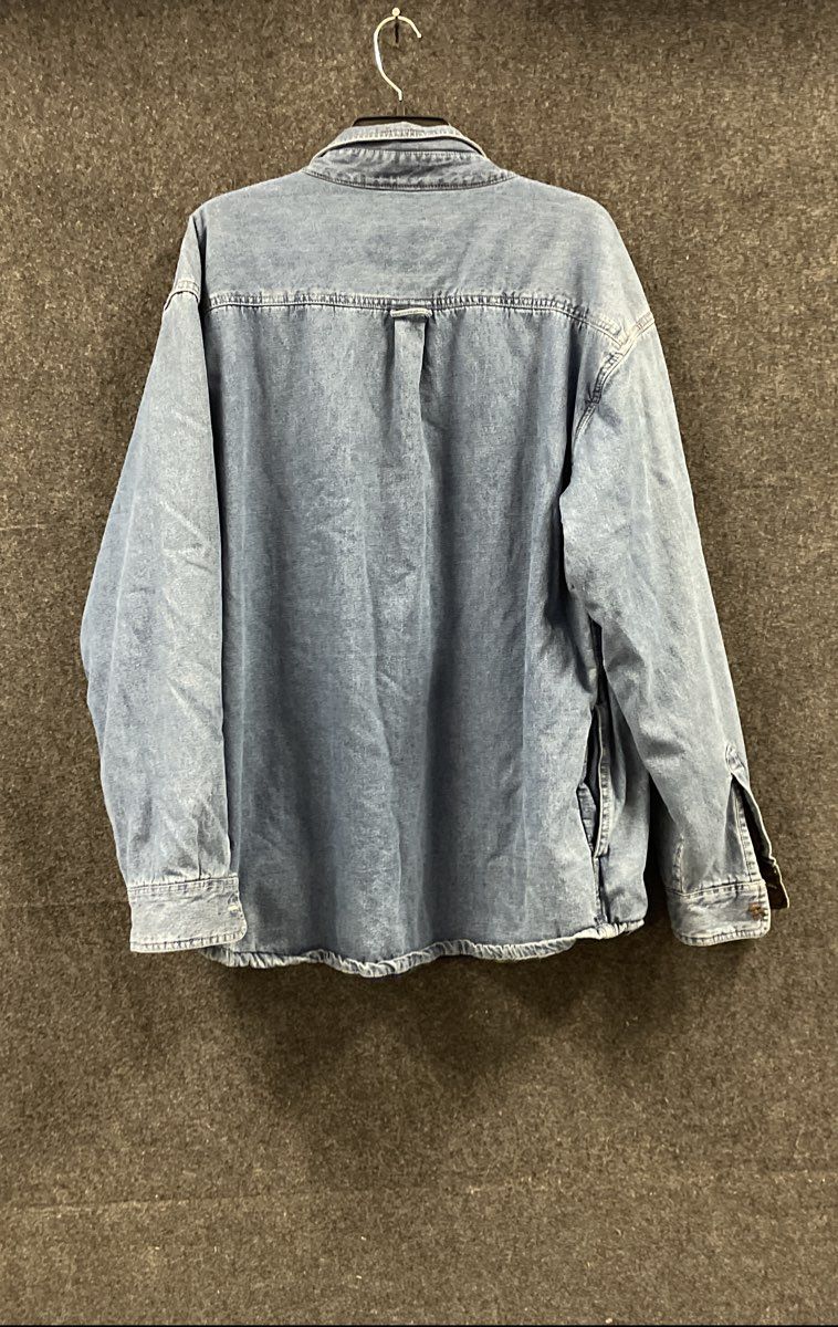 Army Navy Men's Blue Fleece Lined Plaid Denim Shirt Jacket Vintage Y2K Sz 2XL