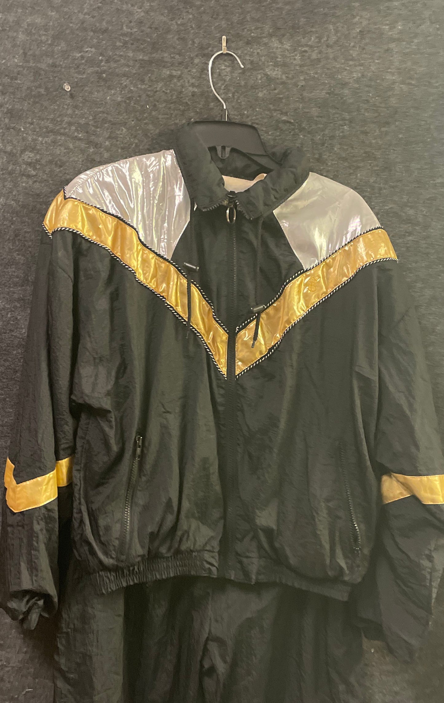 Vintage 90s Bill Blass Metallic Active Wear Windbreaker Tracksuit Set Sz L