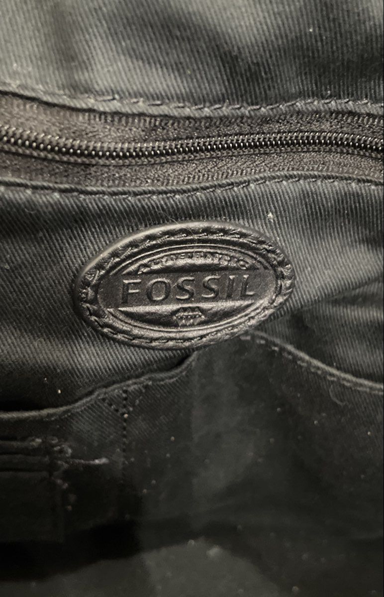 Fossil Black Leather Large Tote Shoulder Bag Silver Hardware