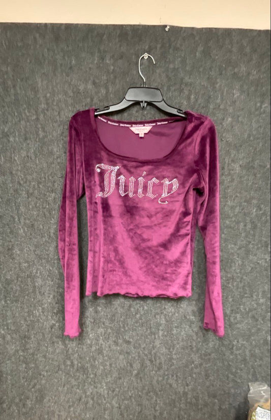 Vintage Y2K Juicy Couture Women's Purple Velour Rhinestone Sleepwear Top Sz M