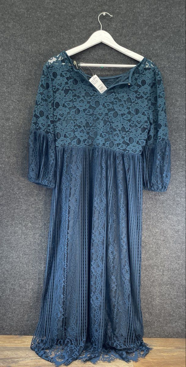 Suzanne Betro Women's Teal Floral Lace Empire Waist Midi Dress Sz XL NWT