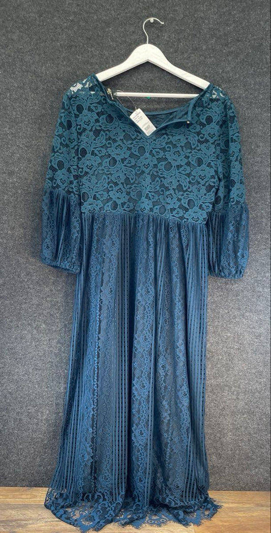 Suzanne Betro Women's Teal Floral Lace Empire Waist Midi Dress Sz XL NWT