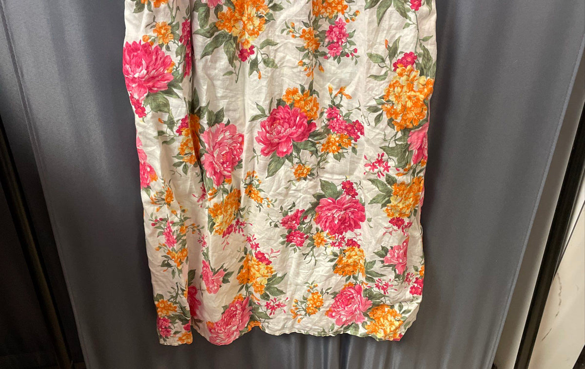 Cynthia Rowley Women's Floral Linen Dress Pockets Adjustable Straps Sz 8