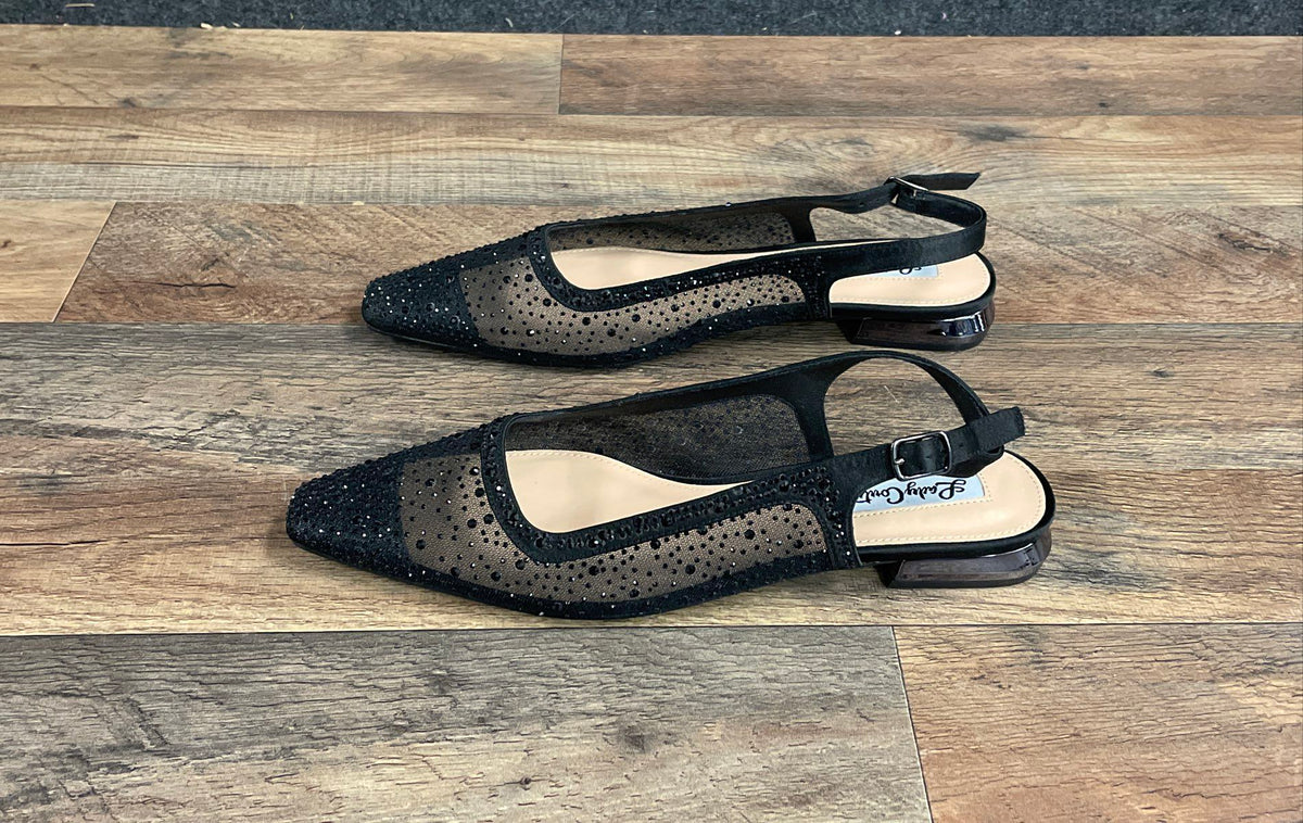 Lady Couture Kara Black Mesh Rhinestone Slingback Flats Size 9