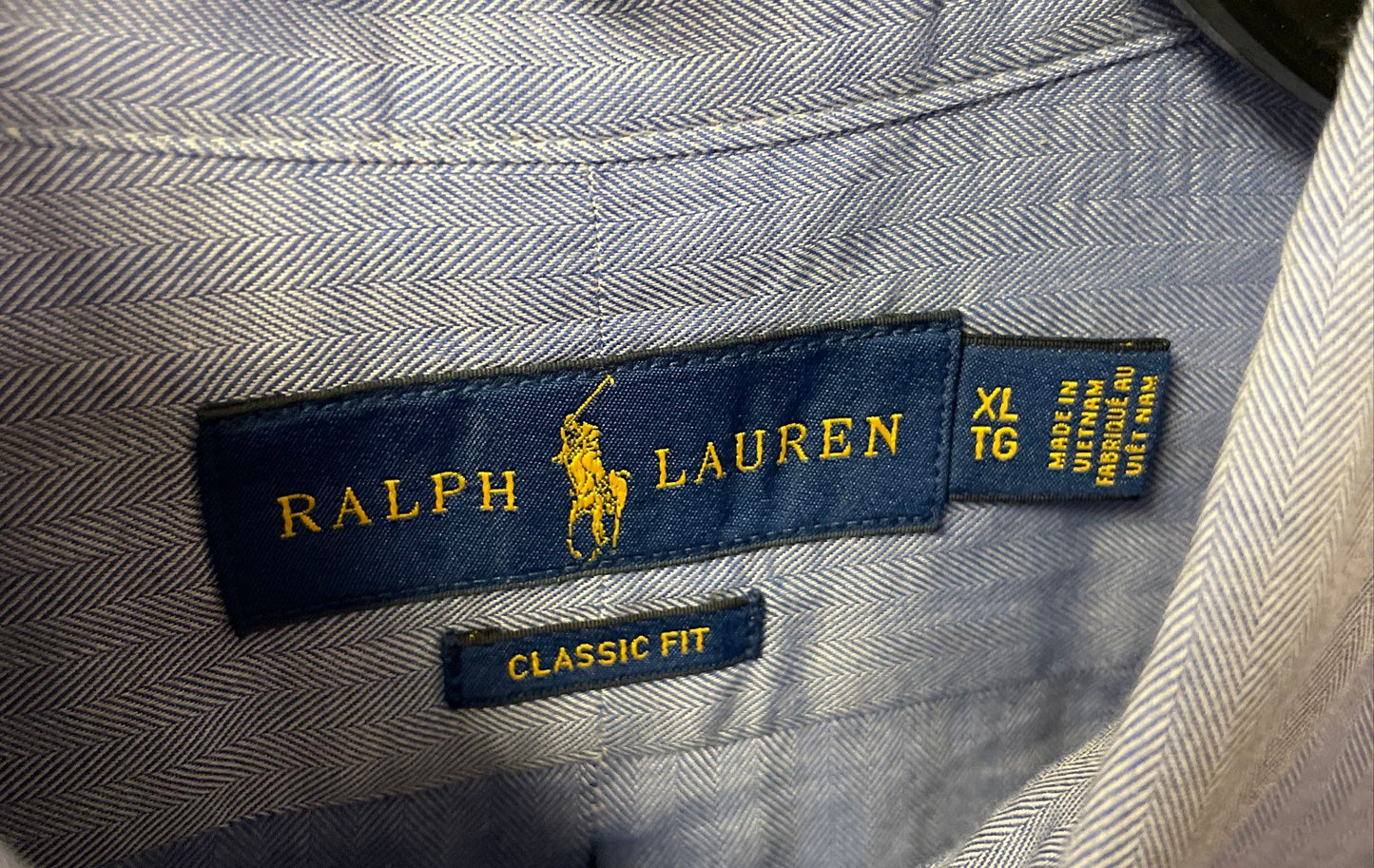 Ralph Lauren Men's Blue Herringbone Button Down Classic Fit Shirt Sz XL