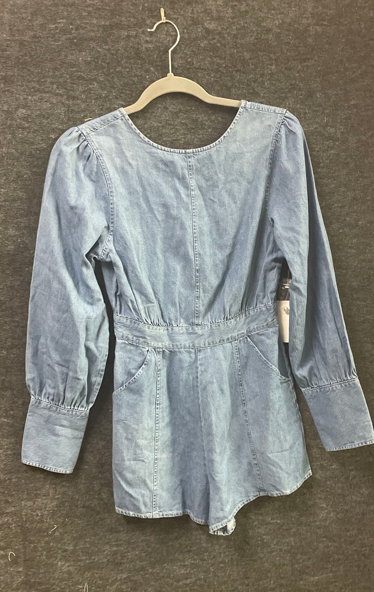 Something Navy Women's Denim Tunic Blouse Med Vintage Wash V-Back Zip NWT Sz XS