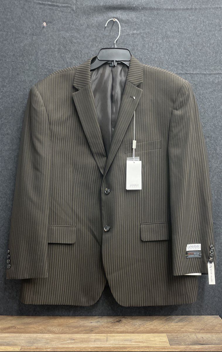 Angelo Rossi Men's Blazer Chocolate Brown Pinstripe Microtech 46S NWT