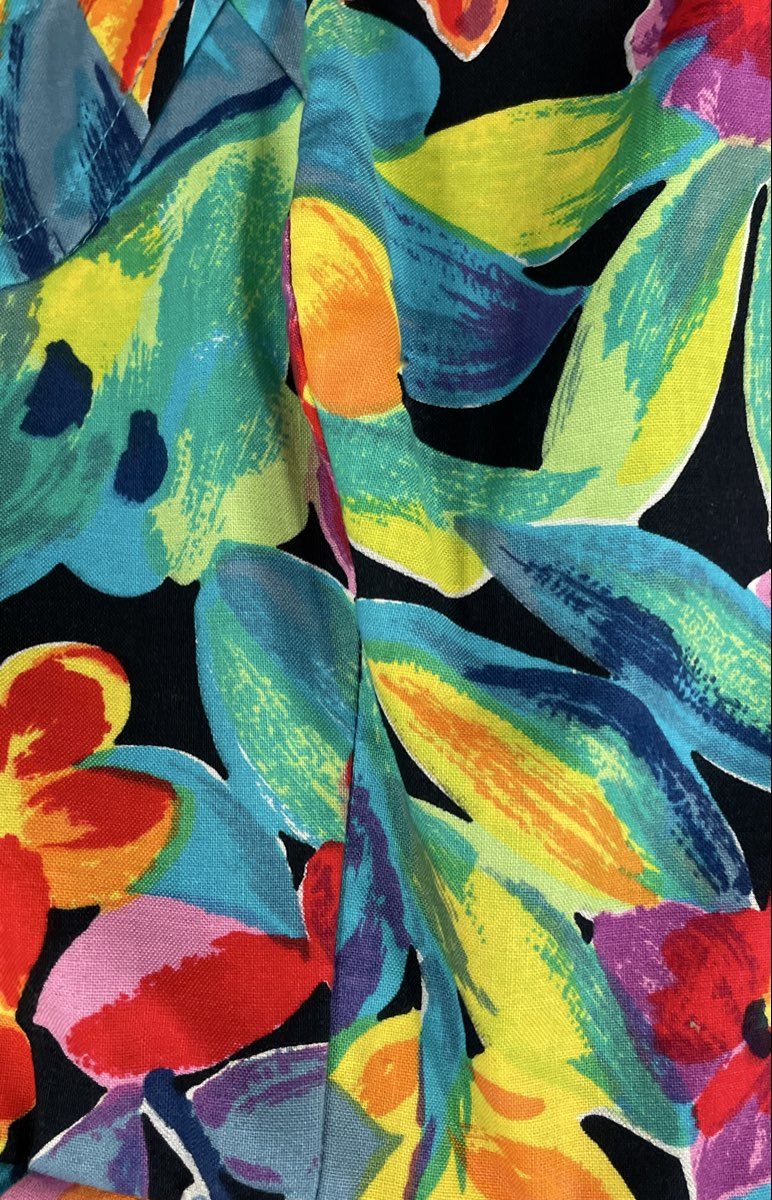 Vintage 90s Eklektic Petites Women's Floral Tropical Cotton Belted Dress Sz 8