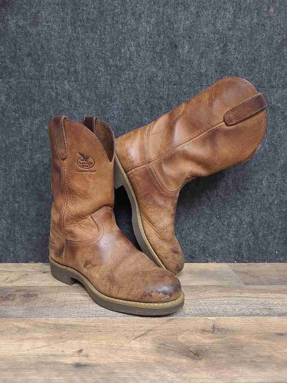 Georgia Boot Ranch Wellington G5814 Chestnut Leather Pull-On Work Boots Size 8D
