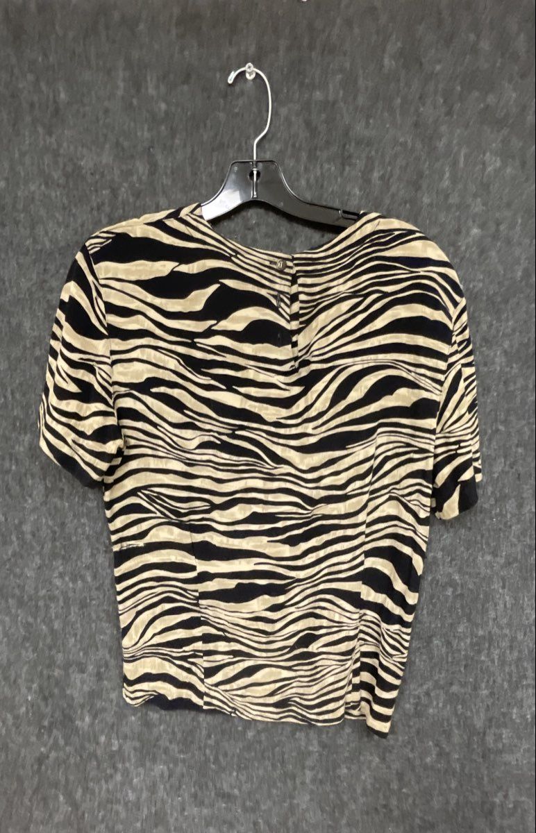 Jones New York Women's Vintage 90s Zebra Print Rayon Blouse Black Tan Sz 8