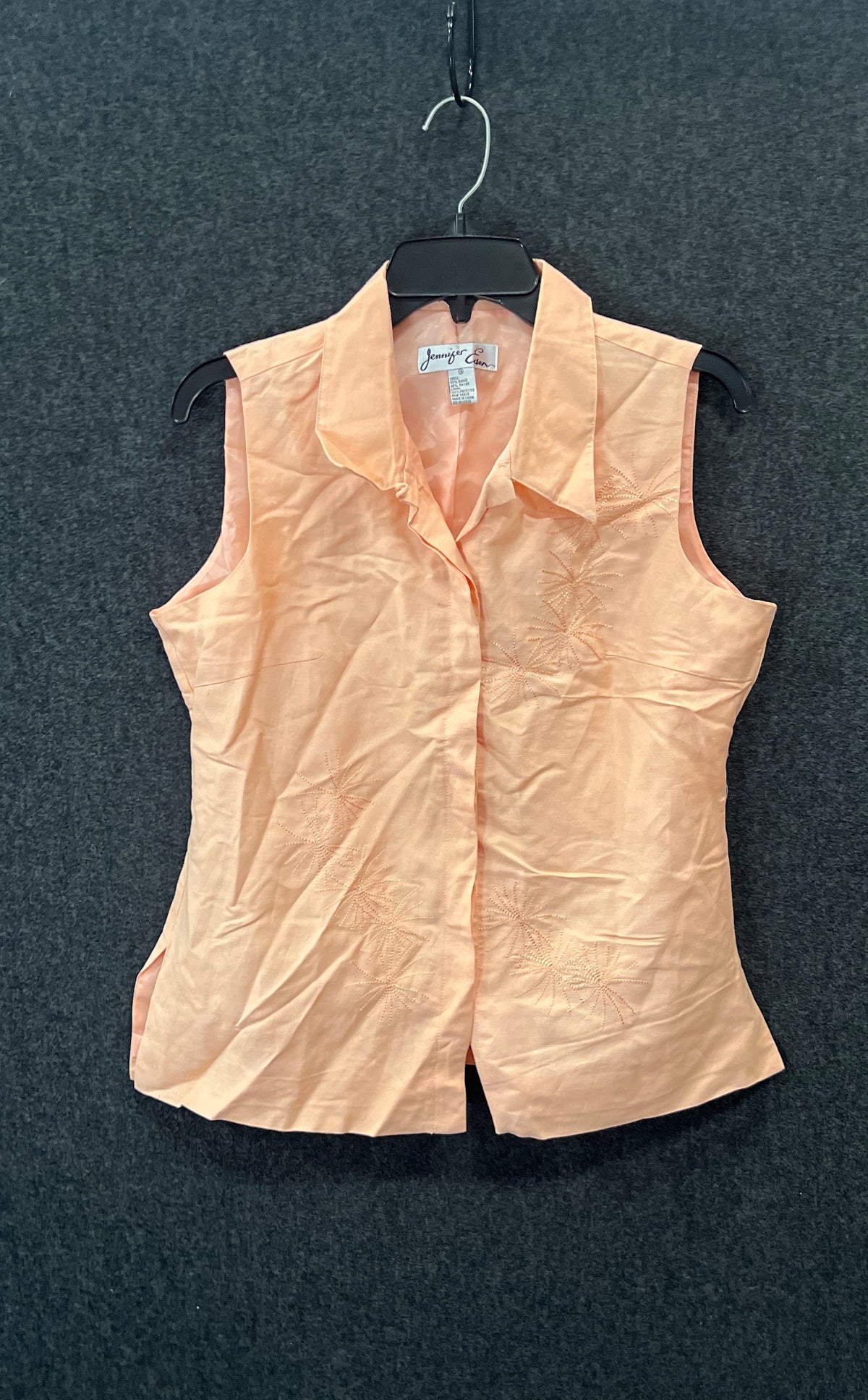 Jennifer Eden Women's Pink Sleeveless Embroidered Blouse Vintage 90s Sz 14