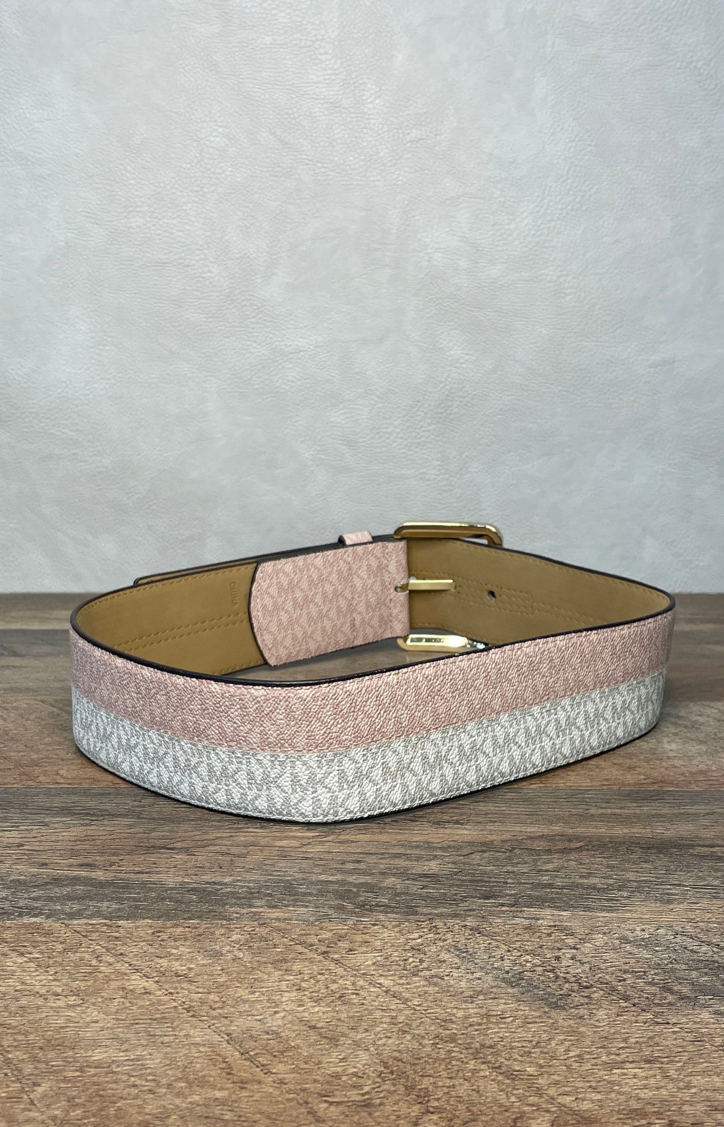 Michael Kors Women's Monogram Colorblock Waist Belt Pink Gray Gold Buckle Sz S