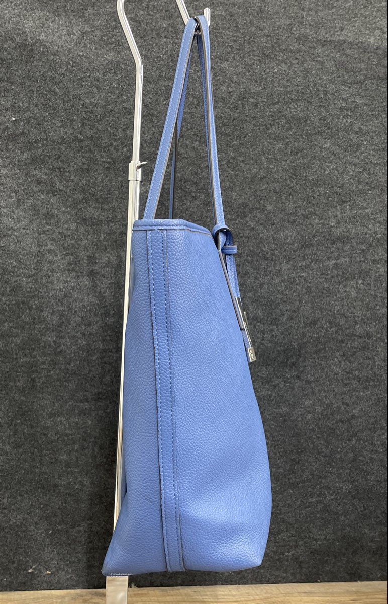 Calvin Klein Blue Pebbled Leather Tote Shoulder Bag Silver Hardware