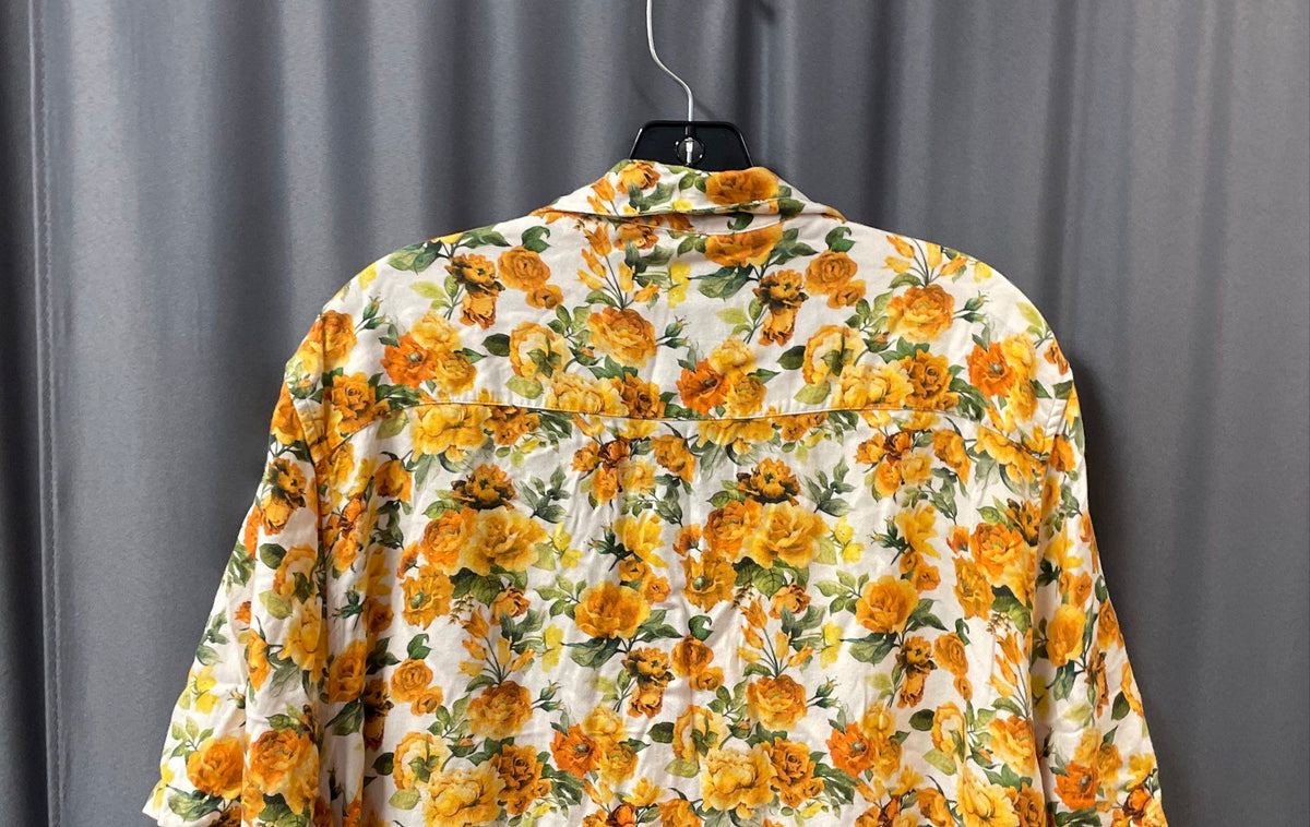 Onia Men's Yellow Floral Camp Collar Short Sleeve Viscose Shirt Sz L