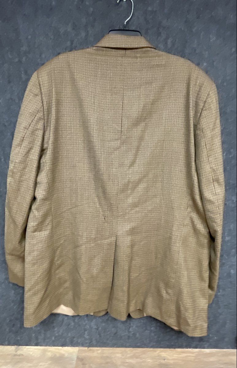 Vintage Lauren Ralph Lauren Men's Tan Wool Micro-Check 2-Button Blazer Sz 50 XL