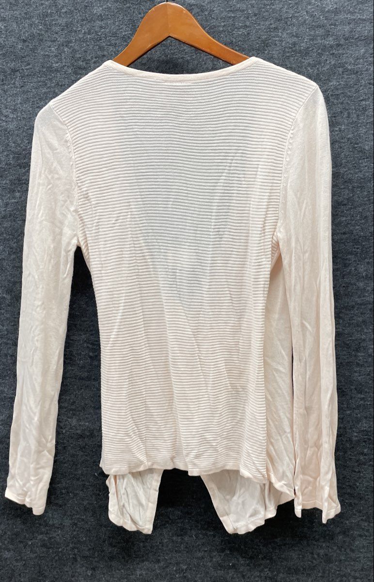 Bobeau Women's White Ribbed Drape Wrap Front V-Neck Long Sleeve Top Sz S NWT