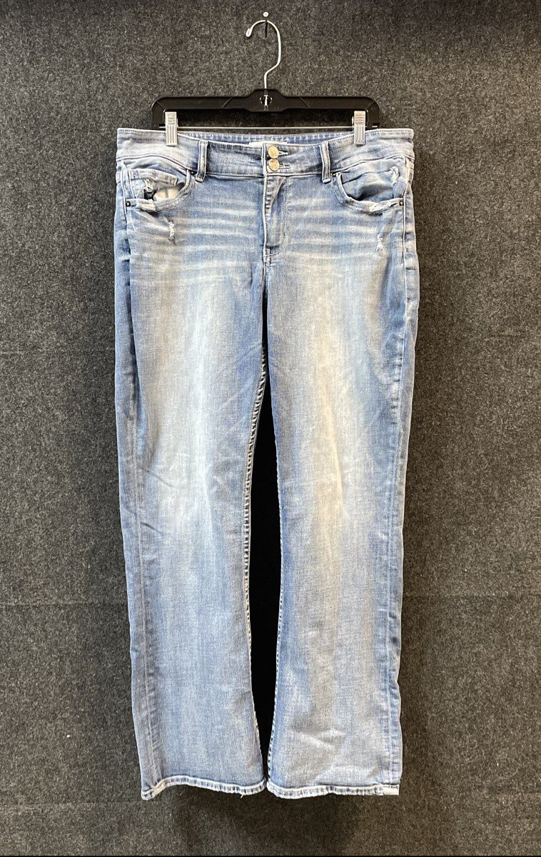 BKE Women's Victoria Mid-Rise Bootcut Jeans Light Wash Distressed Sz 34x31.5