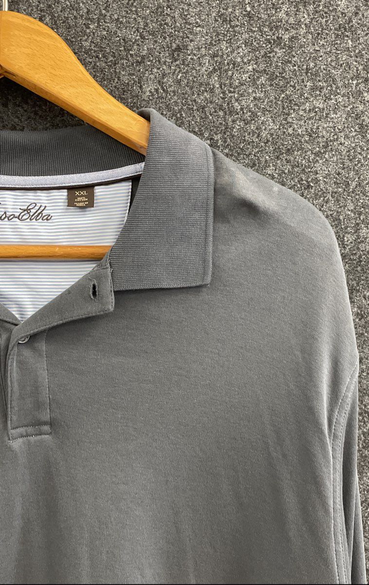 Tasso Elba Men's Gray Cotton Long Sleeve Polo Shirt Sz XXL